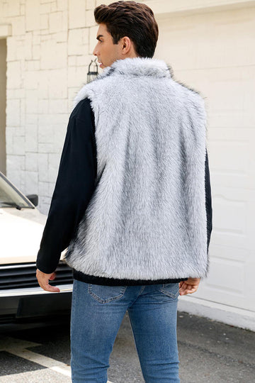 Light Grey Lapel Faux Fur Winter Men's Vest